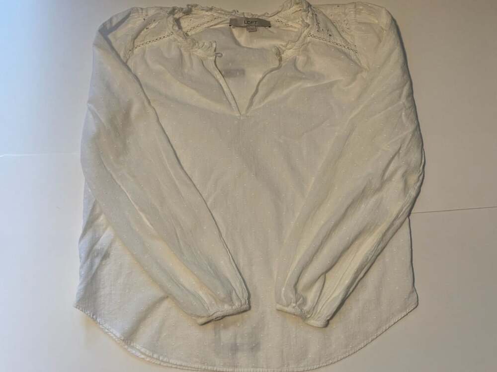 LOFT White Swiss Dot Long Sleeve Blouse Size S
